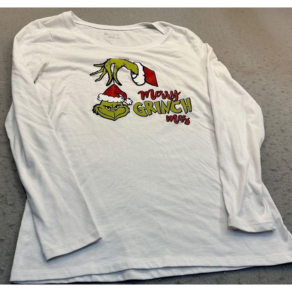 No Boundaries Grinch Long Sleeve Shirt Merry Grinchmas White Size L Holiday Top